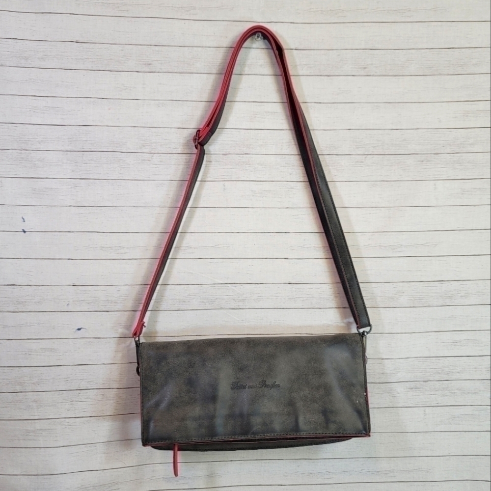 FRITZI AUS PREUBEN GRAY CLUTCH CROSSBODY SHOULDER BAG, W HOT PINK TRIM